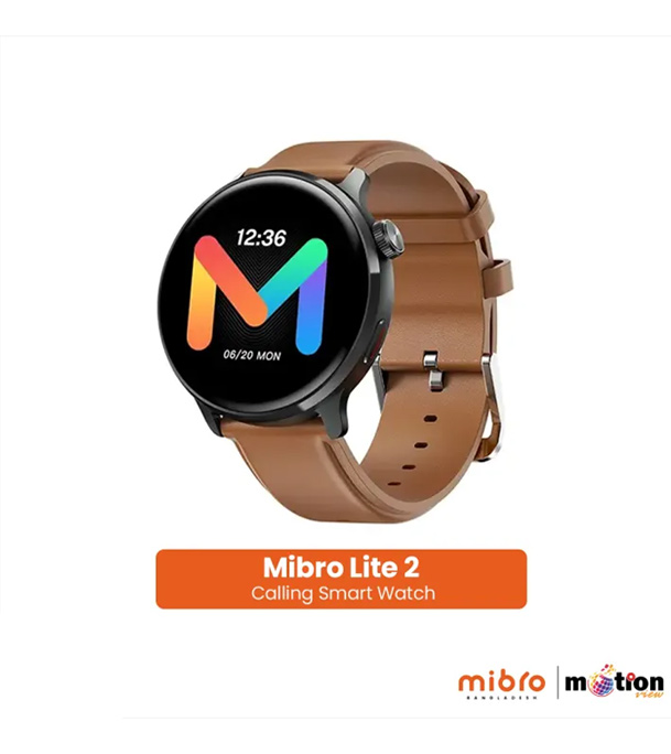 Picture of Mibro Lite 2 BT Calling AMOLED Smart Watch 2ATM with free strap - Brown Leather-Black (Best Price)