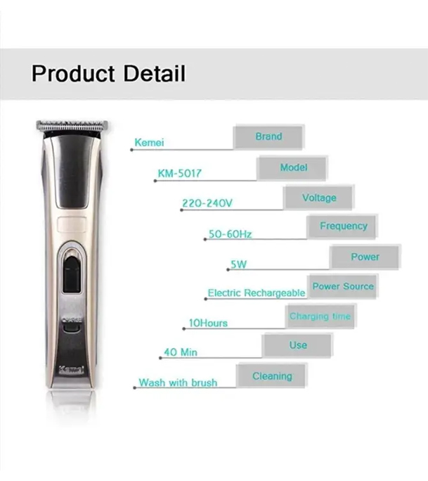 Buy Kemei KM-5017 Rechargeable Professional Hair Trimmer For Men, Women and Children (Multicolour)  Online 