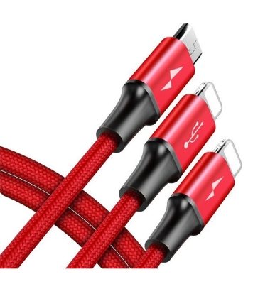 Picture of Baseus Rapid Series 3-in-1 Cable Micro+Dual Lightning 3A 1.2M Red