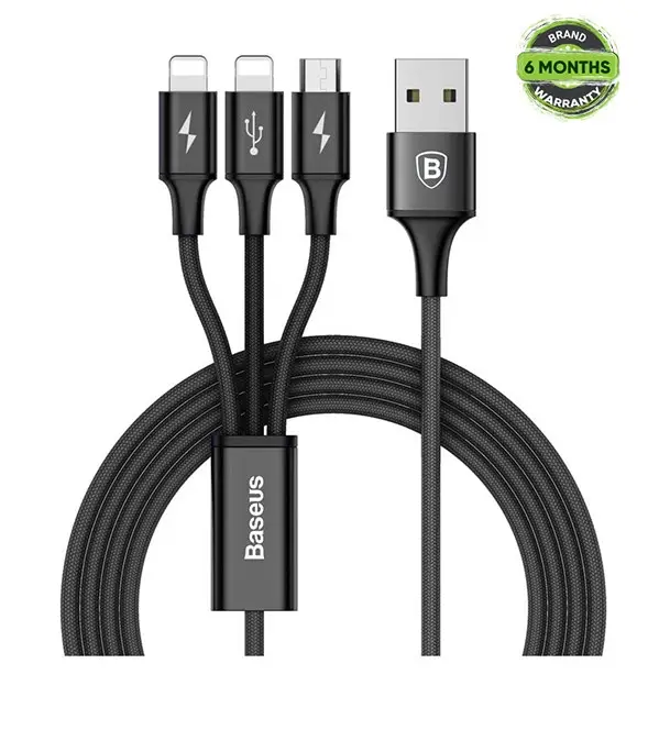 Picture of Baseus Rapid Series 3-in-1 Cable Micro+Dual Lightning 3A 1.2M Black