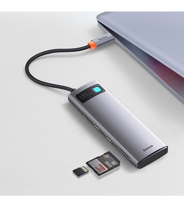 Picture of Baseus Metal Gleam Series 8-in-1 Multifunctional Type-C HUB Docking Station Gray (Type-C to HDMI*2+USB3.0*3+PD*1+SD/TF*1