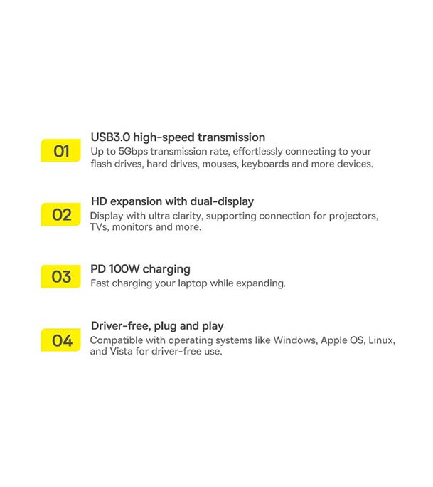 Picture of Baseus Metal Gleam Series 8-in-1 Multifunctional Type-C HUB Docking Station Gray (Type-C to HDMI*2+USB3.0*3+PD*1+SD/TF*1