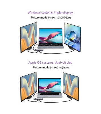 Picture of Baseus Metal Gleam Series 8-in-1 Multifunctional Type-C HUB Docking Station Gray (Type-C to HDMI*2+USB3.0*3+PD*1+SD/TF*1