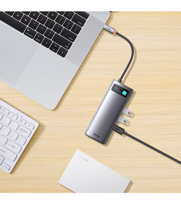 Picture of Baseus Metal Gleam Series 8-in-1 Multifunctional Type-C HUB Docking Station Gray (Type-C to HDMI*2+USB3.0*3+PD*1+SD/TF*1