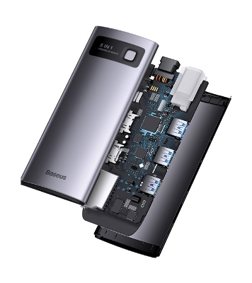 Picture of Baseus Metal Gleam Series 8-in-1 Multifunctional Type-C HUB Docking Station Gray (Type-C to HDMI*2+USB3.0*3+PD*1+SD/TF*1