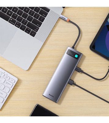Picture of Baseus Metal Gleam Series 12-in-1 Multifunctional Type-C HUB Docking Station Gray (Type-C to HDMI*1+USB3.1*2+USB3.0*2+Type-C3.1*1+PD*1+RJ45*1+SD/TF*1+DP*1+3.5mm*1) 