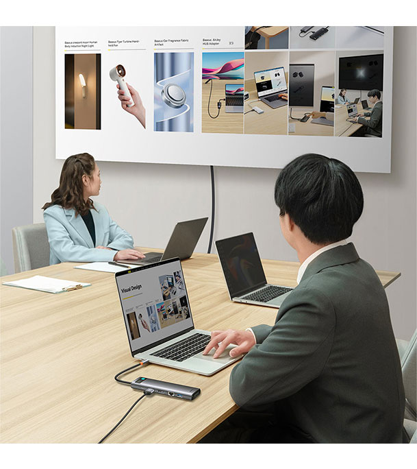 Picture of Baseus Metal Gleam Series 12-in-1 Multifunctional Type-C HUB Docking Station Gray (Type-C to HDMI*1+USB3.1*2+USB3.0*2+Type-C3.1*1+PD*1+RJ45*1+SD/TF*1+DP*1+3.5mm*1) 