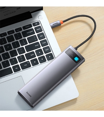Picture of Baseus Metal Gleam Series 12-in-1 Multifunctional Type-C HUB Docking Station Gray (Type-C to HDMI*1+USB3.1*2+USB3.0*2+Type-C3.1*1+PD*1+RJ45*1+SD/TF*1+DP*1+3.5mm*1) 