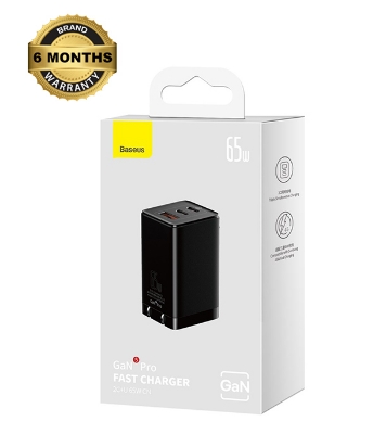 Picture of Baseus GaN5 Pro Fast Charger 2C+U 65W CN Black(Include Baseus Xiaobai series fast charging Cable Type-C to Type-C 100W(20V/5A) 1m Black