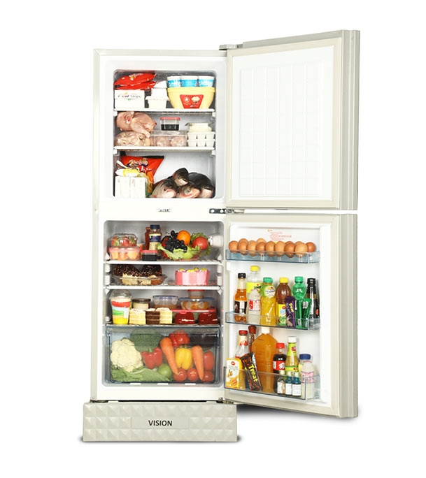 Picture of VISION Glass Door Top Mount with Low Noise Compressor & Fast Cooling Speed Refrigerator RE-222 Liter Mirror Blue FL