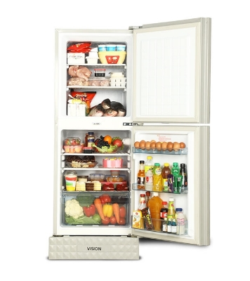 Picture of VISION Glass Door Top Mount with Low Noise Compressor & Fast Cooling Speed Refrigerator RE-222 Liter Mirror Blue FL