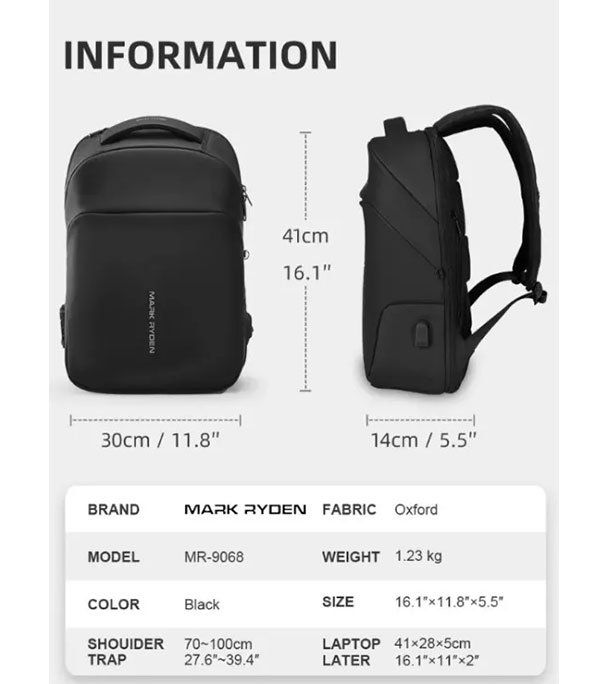 Buy MR9068YY Casual Anti-thief Backpack With USB Port & Raincaot Online