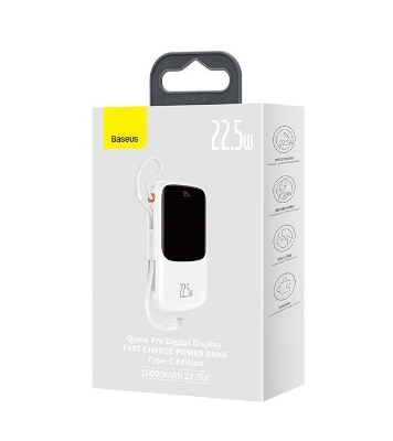 Baseus Qpow Pro Digital Display Fast Charge Power Bank 10000mAh 22.5W Type-C Edition White