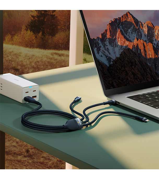 Baseus Flash Series Ⅱ Two-for-three Charging Cable U+C to M+L+C 100W 1.2m Black