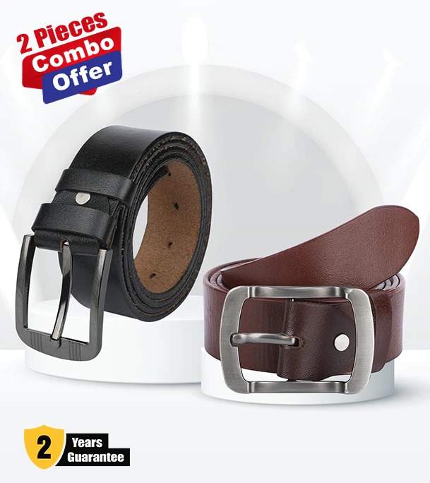 Picture of Genuine Leather Premium Quality 2 Pcs Combo Belt For Men 