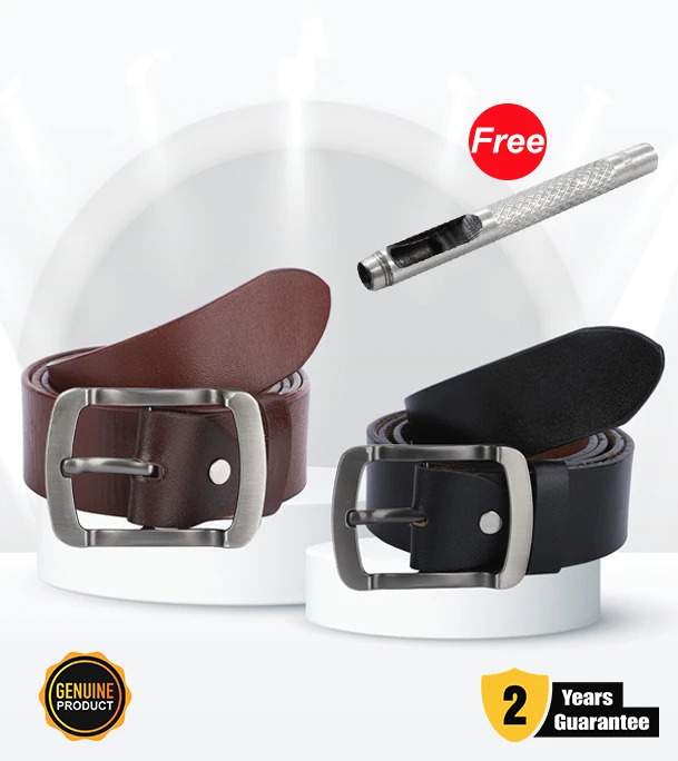 Picture of Genuine Leather Premium Quality 2 Pcs Combo Belt For Men 