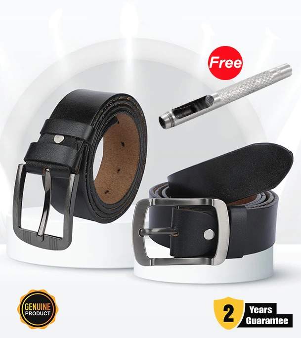 Picture of Genuine Leather Premium Quality 2 Pcs Combo Belt For Men 