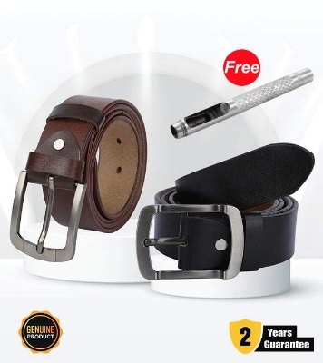 Picture of Genuine Leather Premium Quality 2 Pcs Combo Belt For Men 