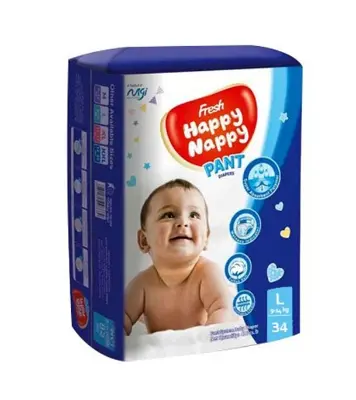 Happy Nappy Pant Diapers L Size (9-14Kg) 34 pcs