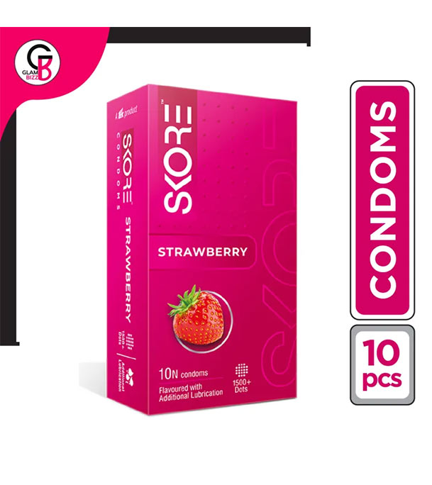 Buy SKORE Strawberry 1500+ Dots 10 Condoms India 