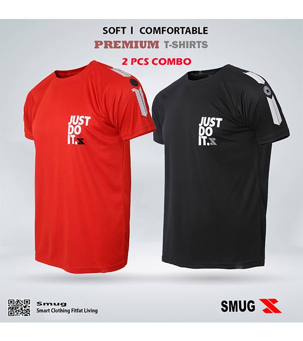 Picture of SMUG Exclusive Combo T-shirt Fabric soft and comfortable - 2 Pcs , Red and Black