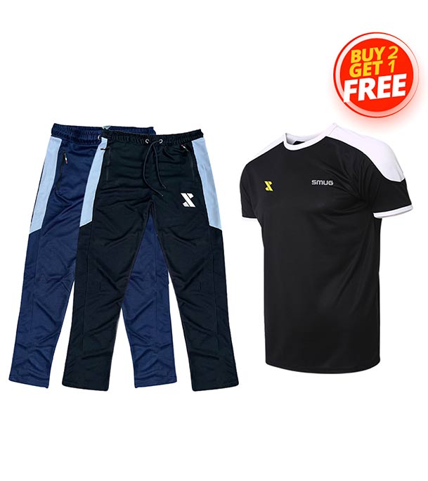 Picture of Buy Two Trousers (black, Navy) Get one T-shirt Free - Fabric Soft and comfortable