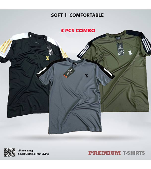 Picture of SMUG Premium T-Shirts in Soft and Comfortable Fabric - 3-Piece Combo in Olive , Grey, and Black
