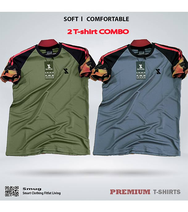 Picture of SMUG Premium Contrast T-shirt Fabric soft and comfortable-Combo- Olive, Grey