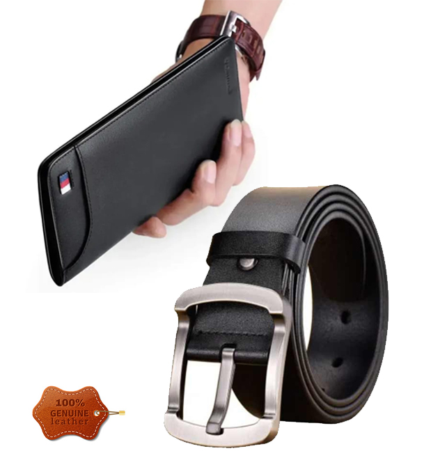 Picture of Genuine Leather Belt and Artificial Stylish Long Wallet Combo