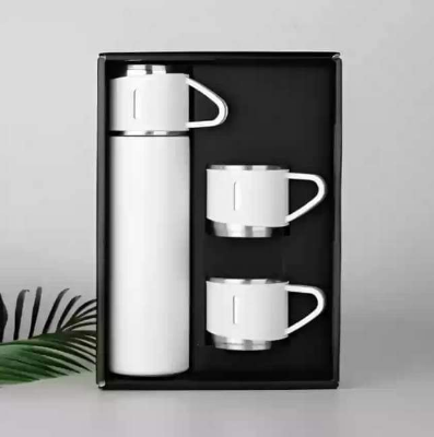 Buy Steel Vacuum Flask Set with 3 Steel Cups Combo-500ml Double-Layer Stainless Steel - White at Best Price In Bangladesh