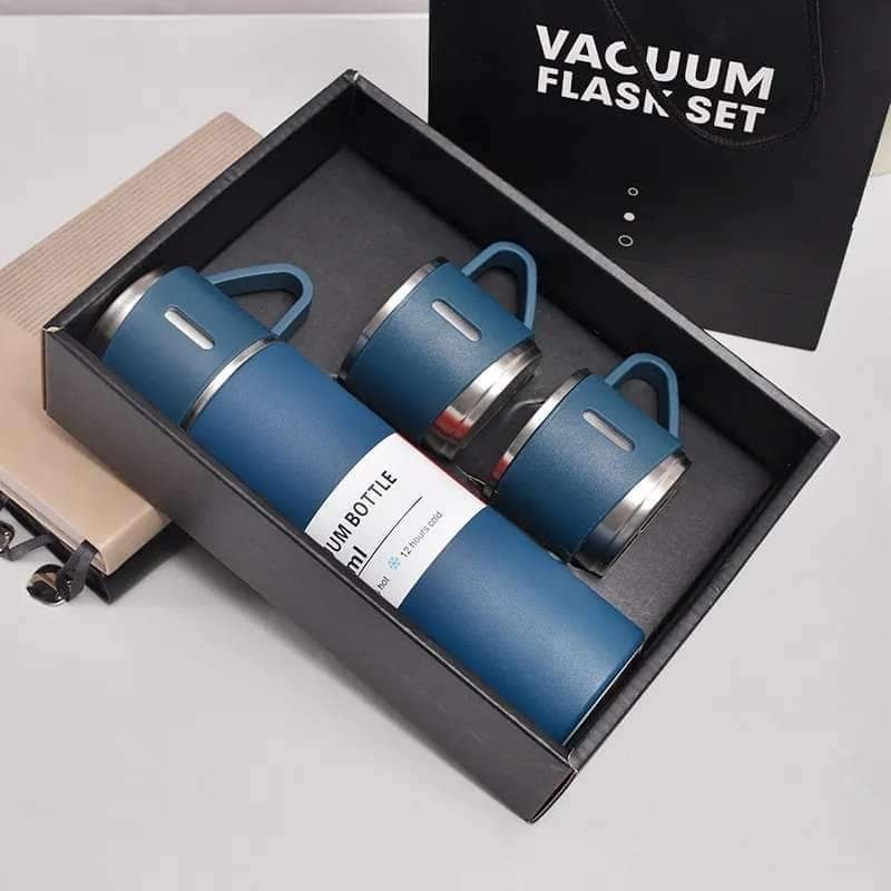 Buy Steel Vacuum Flask Set with 3 Steel Cups Combo-500ml Double-Layer Stainless Steel - White at Best Price In Bangladesh