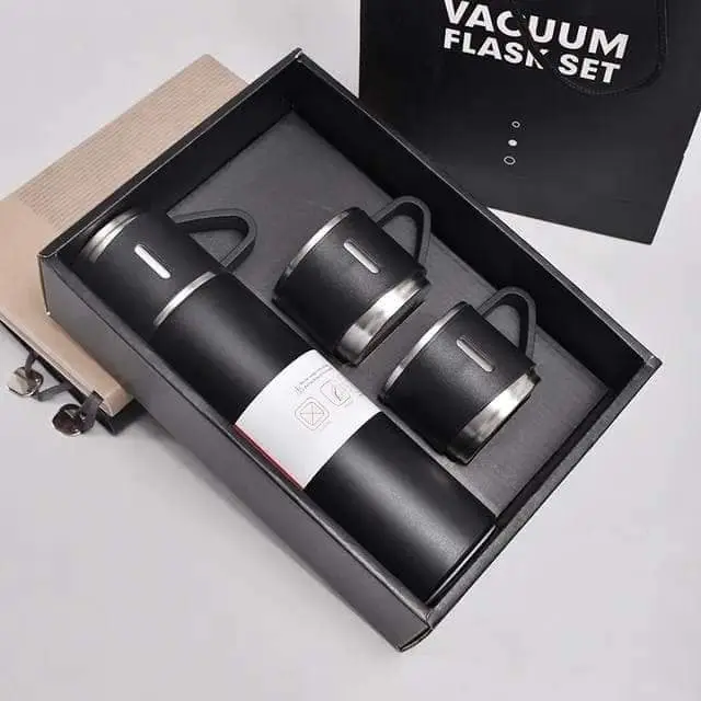 Buy Steel Vacuum Flask Set with 3 Steel Cups Combo-500ml Double-Layer Stainless Steel - Black at Best Price In Bangladesh