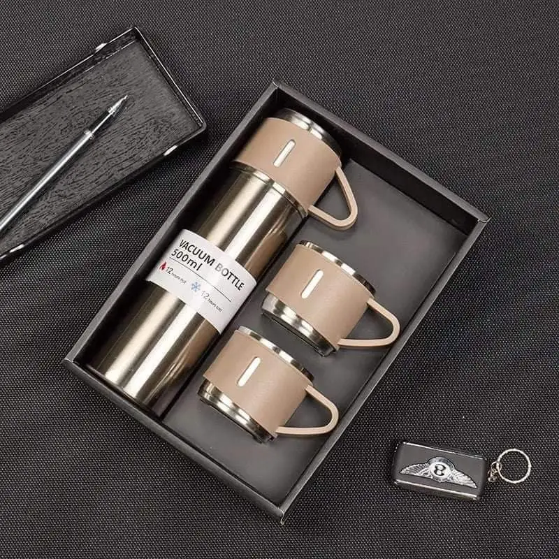 Buy Steel Vacuum Flask Set with 3 Steel Cups Combo-500ml Double-Layer Stainless Steel - Black at Best Price In Bangladesh