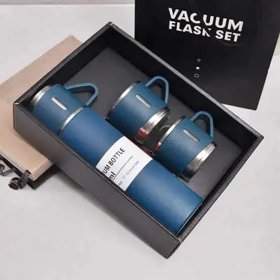 Buy Steel Vacuum Flask Set with 3 Steel Cups Combo-500ml Double-Layer Stainless Steel - Black at Best Price In Bangladesh