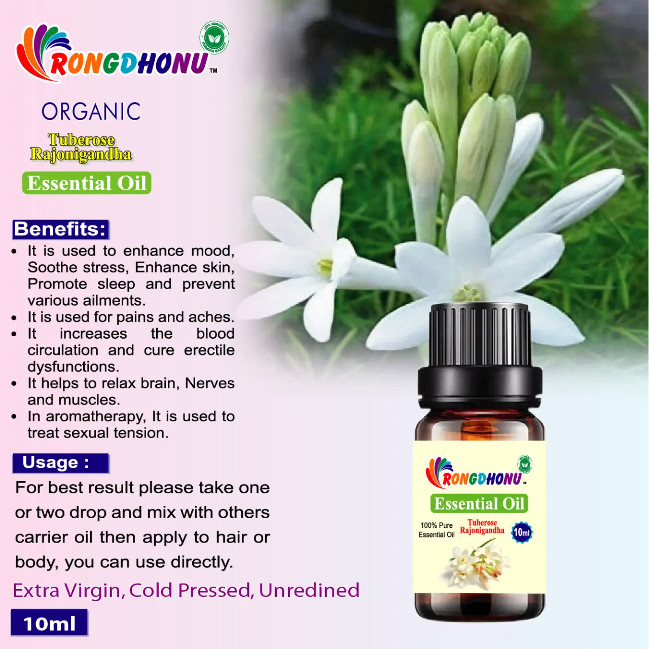 Buy Tuberose (Rajonigandha) Essential oil (রজনীগন্ধা এসেনশিয়াল অয়েল) -10ml Online at Best Price
