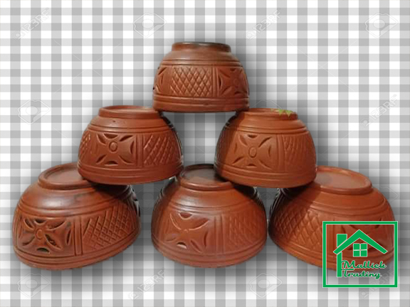 Picture of pottery soup bowl set, Clay soup bowl. pottery items .Clay soup Bowl Set. Clay Round soup Bowl Set. Matir Handcrafted Clay Earthen soup Bowl. Matir Round Curry soup Set. 6 piece set. By Mallik trading