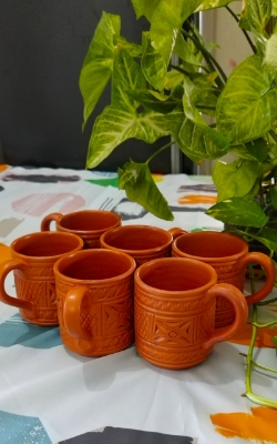 Picture of coffe mug  Tee mug set.  pottery mug set. hand make pottery items. pottery mugs handmade. Clay mug handmade ,  matir mugs . handmade Water Mug, kitchen & dining mug. Handmade clay Mug. Handmade..6 pieces mug. Organic Brown color