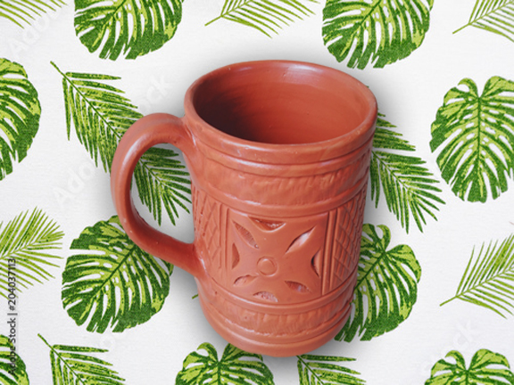 Picture of coffee mug Clay mug set. pottery mug set. hand make pottery mugs . Clay mug handmade , clay mugs set .coffee & tee Mug, kitchen & dining mug. Handmade clay Mug1 piece mug. Organic Brown color