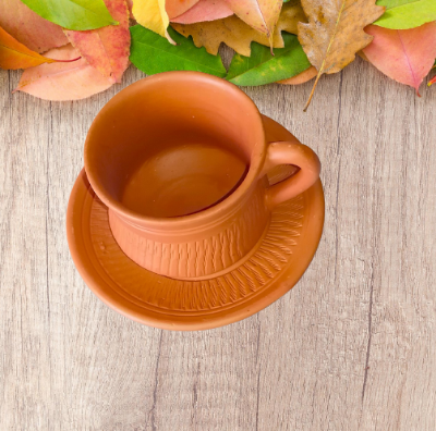 Picture of Clay cup set, Clay Tea Cup. Matir cup. Matir Teacup. Handmade. Organic.Clay Tea Cup.  Master cup set.  6 pieces cups with press  plate