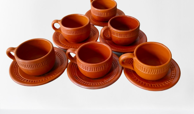 Picture of Clay tea cup,  Clay Tea. coffe Cup. Matir cup. Matir Teacup. Handmade. Organic.Clay Tea Cup.  Master cup set.  1price cup in a box  & plate