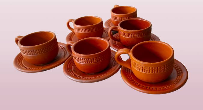 Picture of Clay tea cup,  Clay Tea. coffe Cup. Matir cup. Matir Teacup. Handmade. Organic.Clay Tea Cup.  Master cup set.  1price cup in a box  & plate