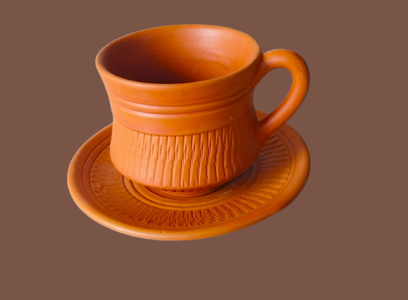 Picture of Clay Cup set. Clay Tea Cup with prece. Matir cup. Matir Tea cup. Handmade. Organic .Clay Tea Cup.   Dinner set. matir cup with price. one  cup & one  prese