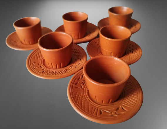 Picture of Tee cup coffee cup Clay tea cup set. Clay Cup. Matir Tea cup. Handmade.Clay Tea Cup. Master cup set. 6 pis  in a box