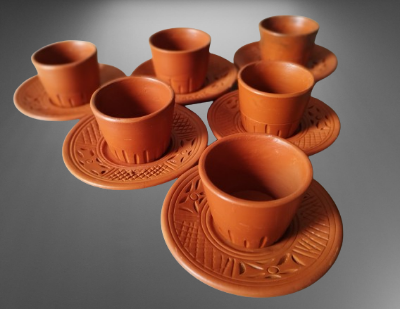 Picture of Tee cup coffee cup Clay tea cup set. Clay Cup. Matir Tea cup. Handmade.Clay Tea Cup. Master cup set. 6 pis  in a box