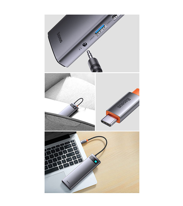 Picture of Baseus Metal Gleam Series 12-in-1 Multifunctional Type-C HUB Docking Station Gray (Type-C to HDMI*1+USB3.1*2+USB3.0*2+Type-C3.1*1+PD*1+RJ45*1+SD/TF*1+DP*1+3.5mm*1)  