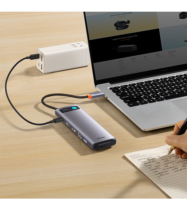 Picture of Baseus Metal Gleam Series 12-in-1 Multifunctional Type-C HUB Docking Station Gray (Type-C to HDMI*1+USB3.1*2+USB3.0*2+Type-C3.1*1+PD*1+RJ45*1+SD/TF*1+DP*1+3.5mm*1)  