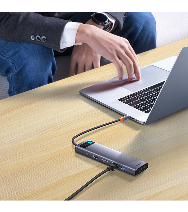 Picture of Baseus Metal Gleam Series 12-in-1 Multifunctional Type-C HUB Docking Station Gray (Type-C to HDMI*1+USB3.1*2+USB3.0*2+Type-C3.1*1+PD*1+RJ45*1+SD/TF*1+DP*1+3.5mm*1)  