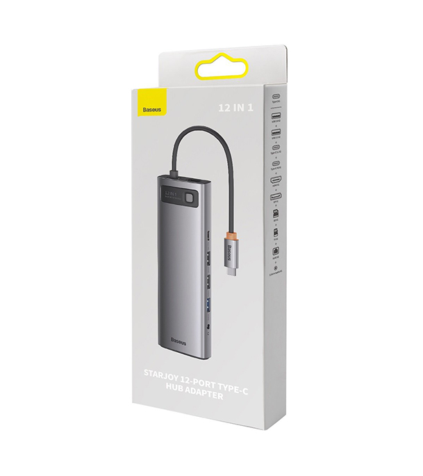 Picture of Baseus Metal Gleam Series 12-in-1 Multifunctional Type-C HUB Docking Station Gray (Type-C to HDMI*1+USB3.1*2+USB3.0*2+Type-C3.1*1+PD*1+RJ45*1+SD/TF*1+DP*1+3.5mm*1)  