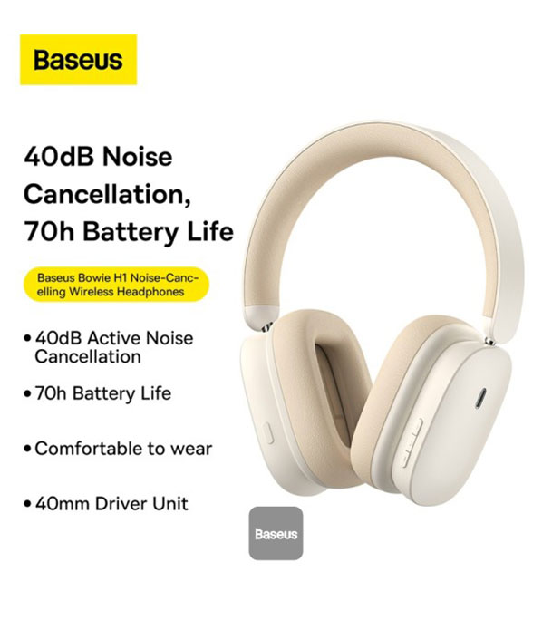 Picture of Baseus Bowie H1 Noise-Cancelling Wireless Headphones Rice White 