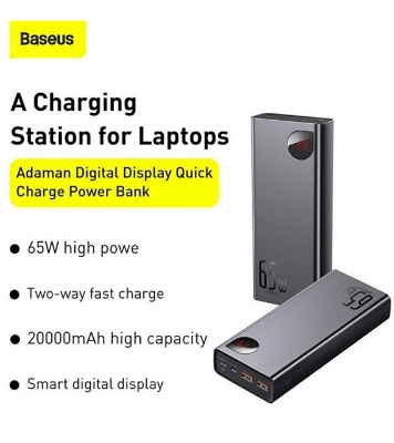Baseus Adaman Metal Digital Display Quick Charge Power Bank 20000mAh 65W Black Best Price In Bangladesh